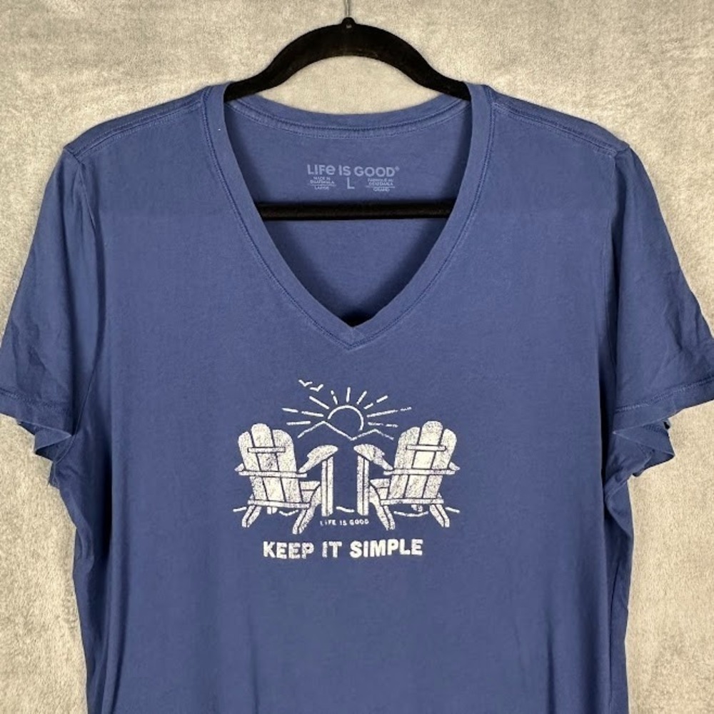 Life Is Good Tshirt Womens Large Blue Short Sleeve V Neck Comfort Summer Beach - Picture 2 of 12